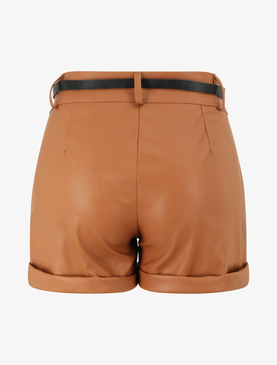 Mini-short à bords à revers - Camel - 2