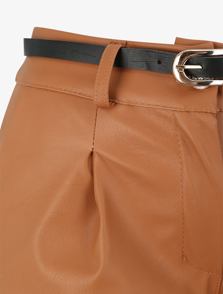 Mini-short à bords à revers - Camel - 3