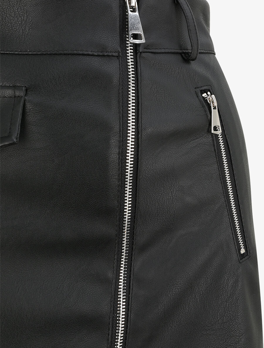 Jupe zippée en simili - Noir - 3