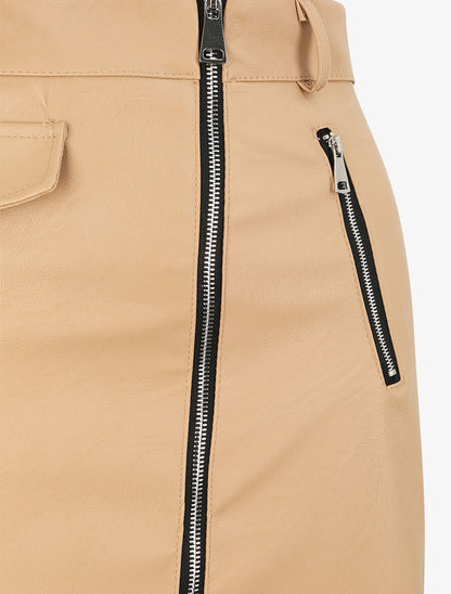 Jupe zippée en simili - Beige - 3