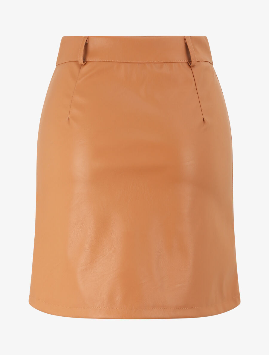 Jupe zippée en simili - Camel - 2
