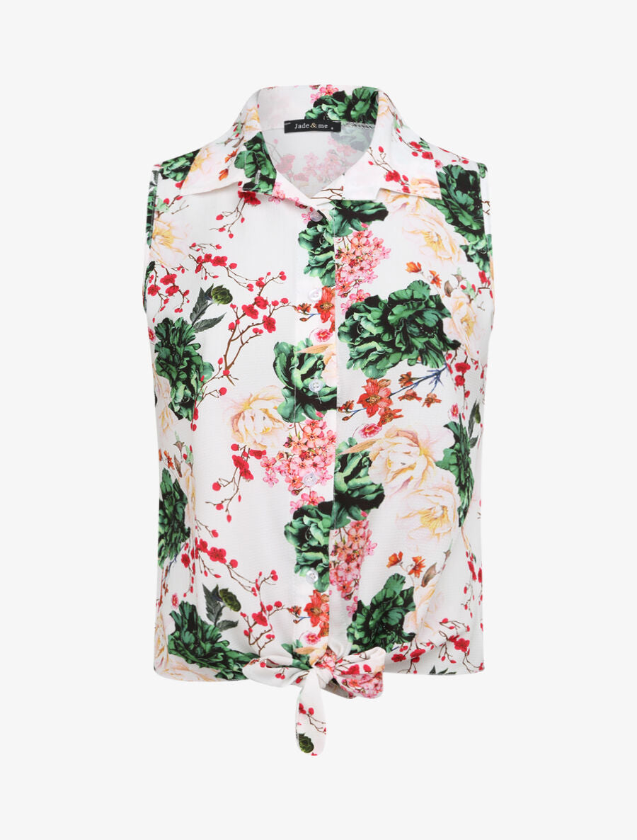 Chemise à nouer à imprimé fleurs sauvages - Blanc - 1