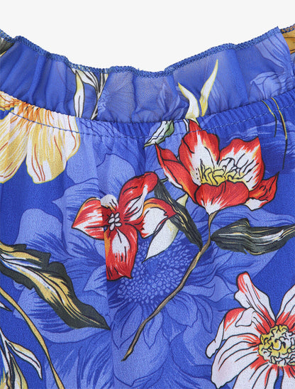 Robe droite à imprimé grandes fleurs - Bleu roi - 3