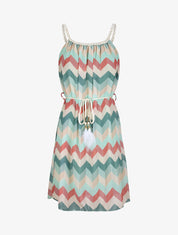 Robe droite courte imprimé chevron - Vert d&
