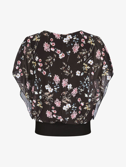 Top boule imprimé fleurs printanières - Noir - 3