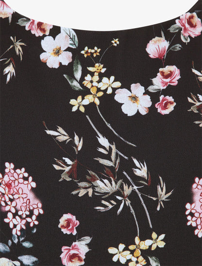 Top boule imprimé fleurs printanières - Noir - 5