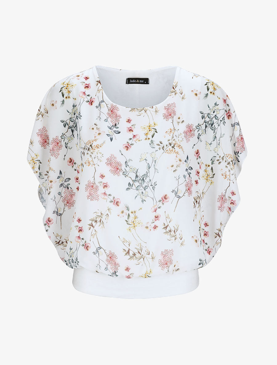 Top boule imprimé fleurs printanières - Blanc - 5