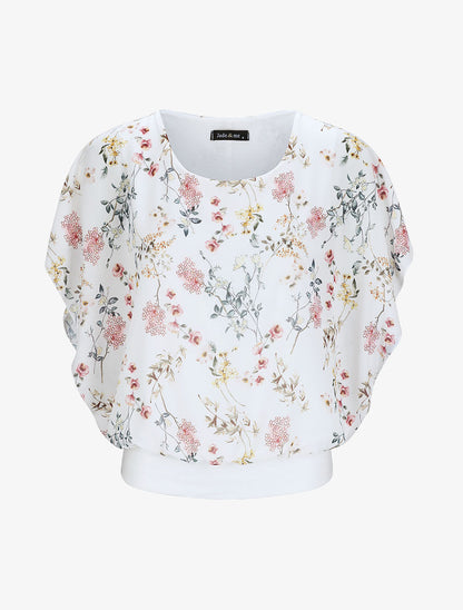Top boule imprimé fleurs printanières - Blanc - 5