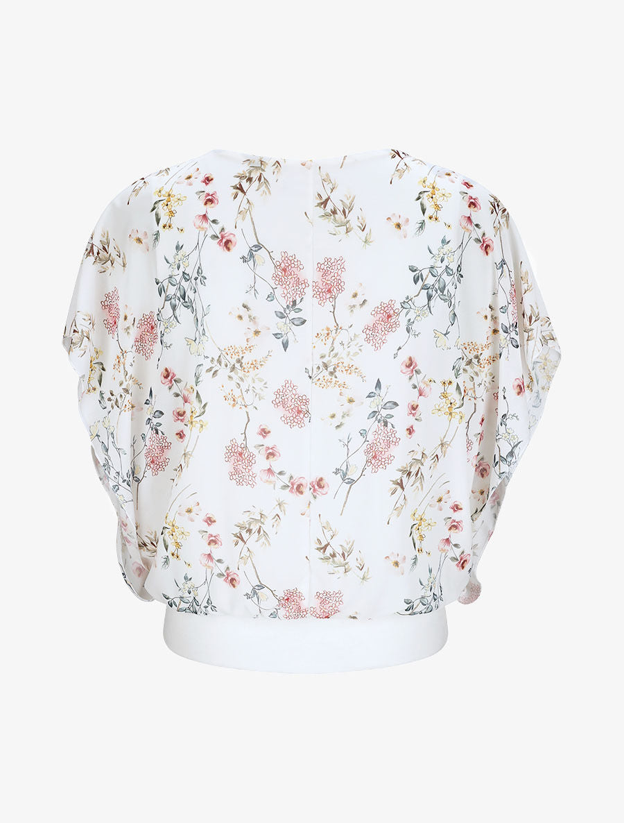 Top boule imprimé fleurs printanières - Blanc - 2
