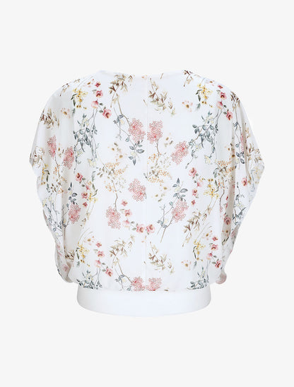 Top boule imprimé fleurs printanières - Blanc - 2