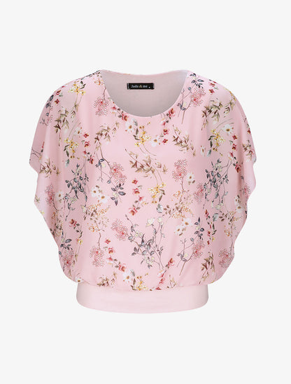 Top boule imprimé fleurs printanières - Rose - 1