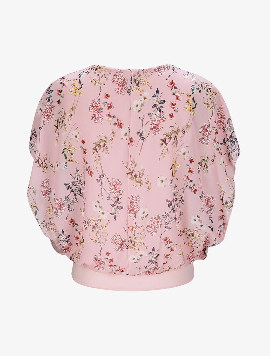 Top boule imprimé fleurs printanières - Rose - 2