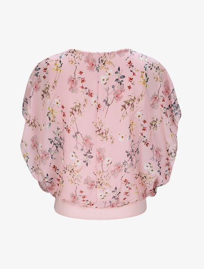 Top boule imprimé fleurs printanières - Rose - 2