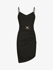 Robe asymétrique à fines bretelles - Noir - 1