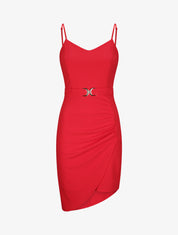 Robe asymétrique à fines bretelles - Rouge - 1