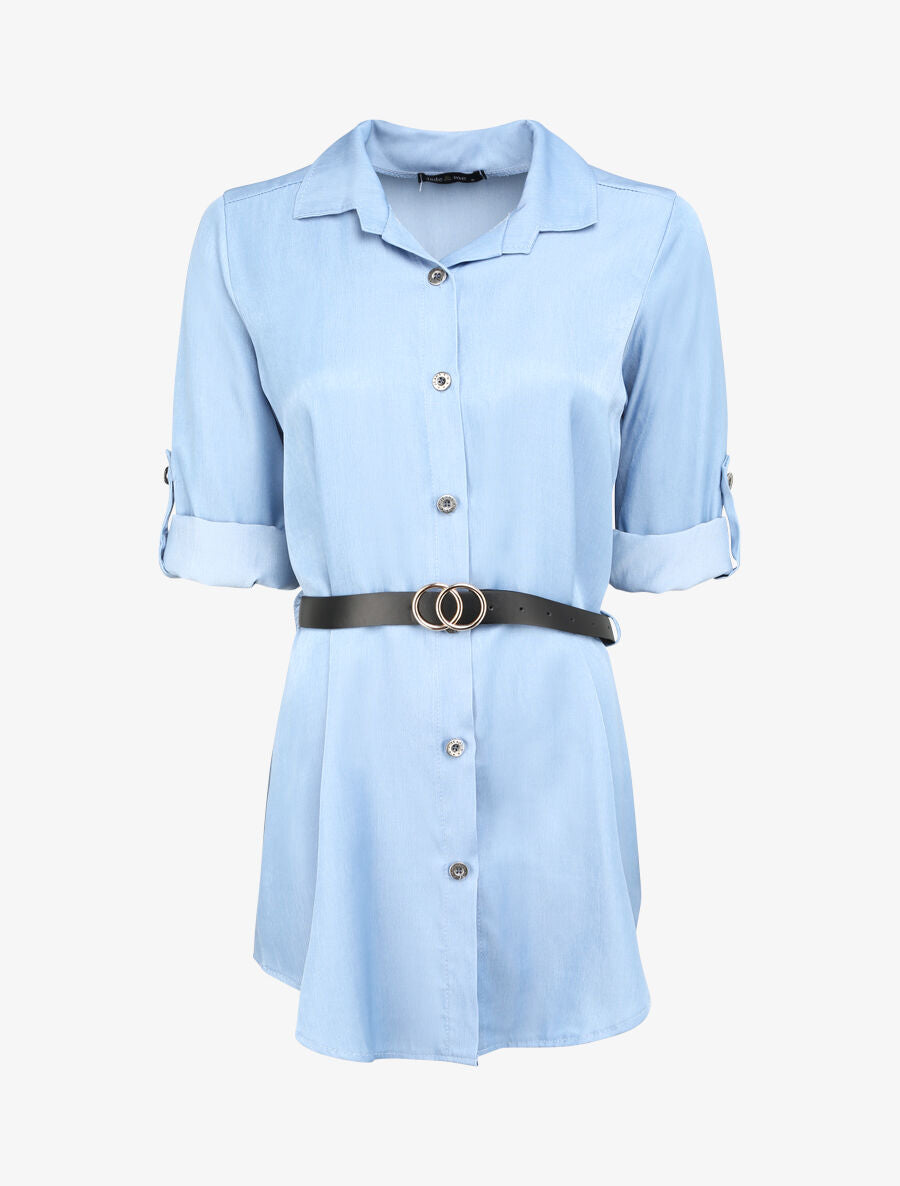 Robe chemise droite unie - Denim clair - 1