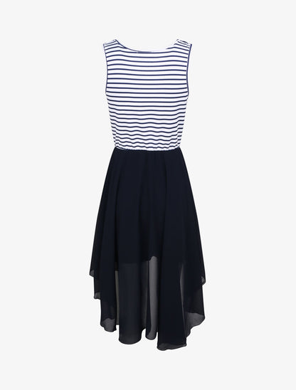 Robe patineuse rayée asymétrique à col cache-coeur - Marine - 2