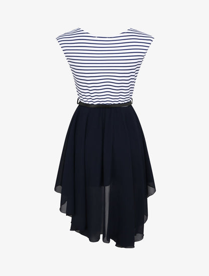 Robe patineuse rayée asymétrique à col rond - Marine - 2