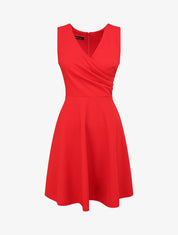 Robe patineuse mi-longue à col cache-coeur - Rouge - 1