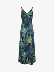 Robe longue cache-coeur à imprimé fleurs tropicales - Noir - 4