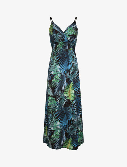 Robe longue cache-coeur à imprimé fleurs tropicales - Noir - 4