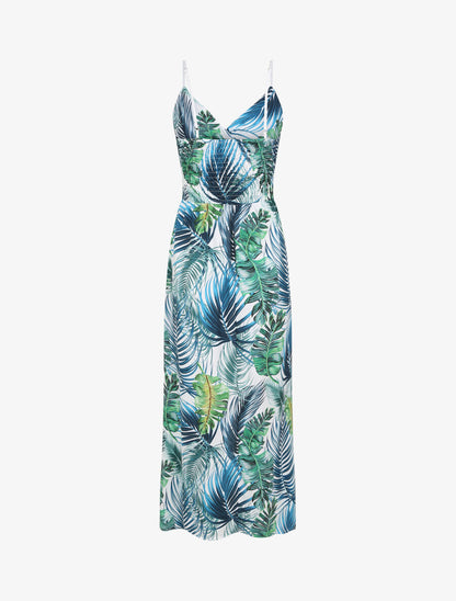 Robe longue cache-coeur à imprimé fleurs tropicales - Blanc - 2