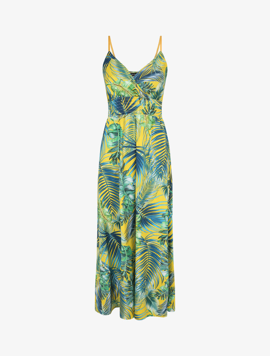 Robe longue cache-coeur à imprimé fleurs tropicales - Jaune - 4