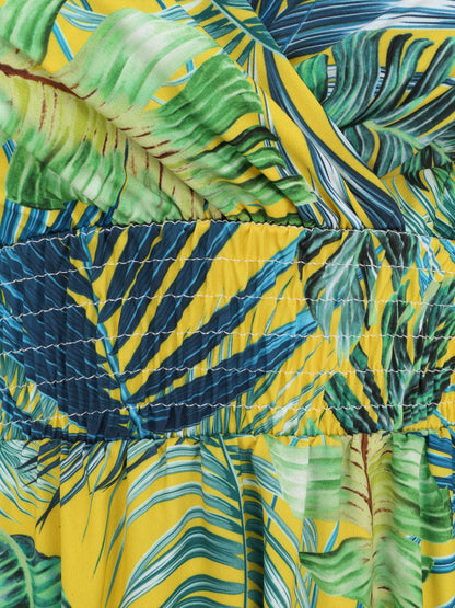 Robe longue cache-coeur à imprimé fleurs tropicales - Jaune - 3