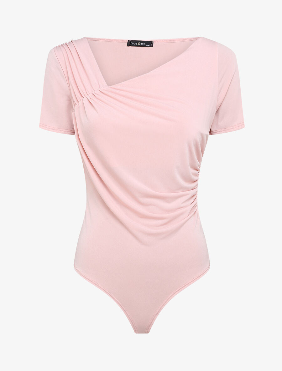 Body ajusté uni à col asymétrique - Rose pâle - 1