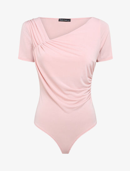 Body ajusté uni à col asymétrique - Rose pâle - 1