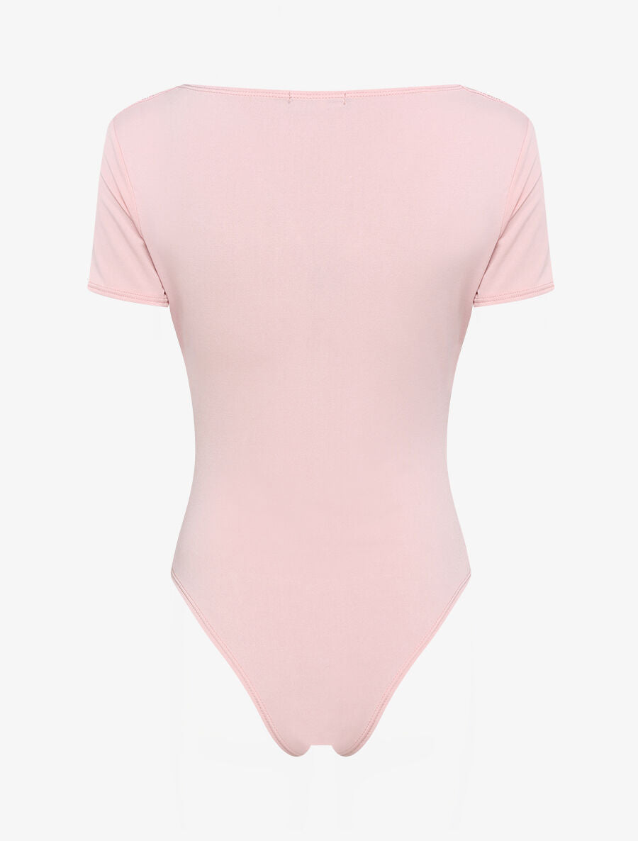 Body ajusté uni à col asymétrique - Rose pâle - 2