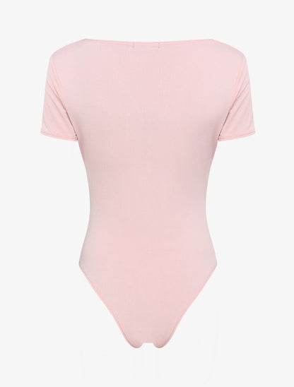 Body ajusté uni à col asymétrique - Rose pâle - 2