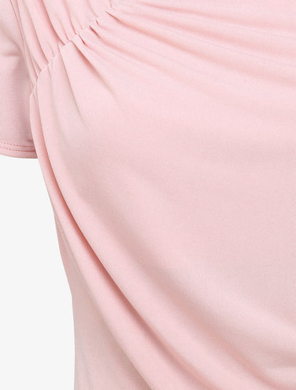 Body ajusté uni à col asymétrique - Rose pâle - 3