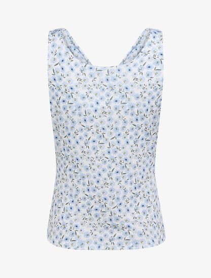 Top droit col bénitier imprimé marguerites - Blanc - 2