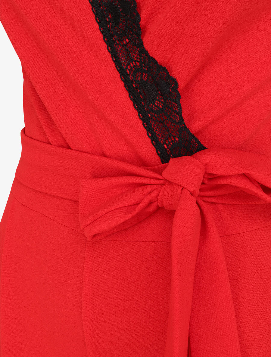 Combinaison flare cache-coeur à bord dentelle - Rouge - 3