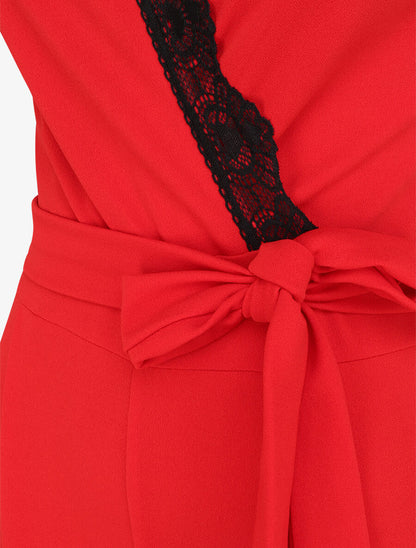Combinaison flare cache-coeur à bord dentelle - Rouge - 3