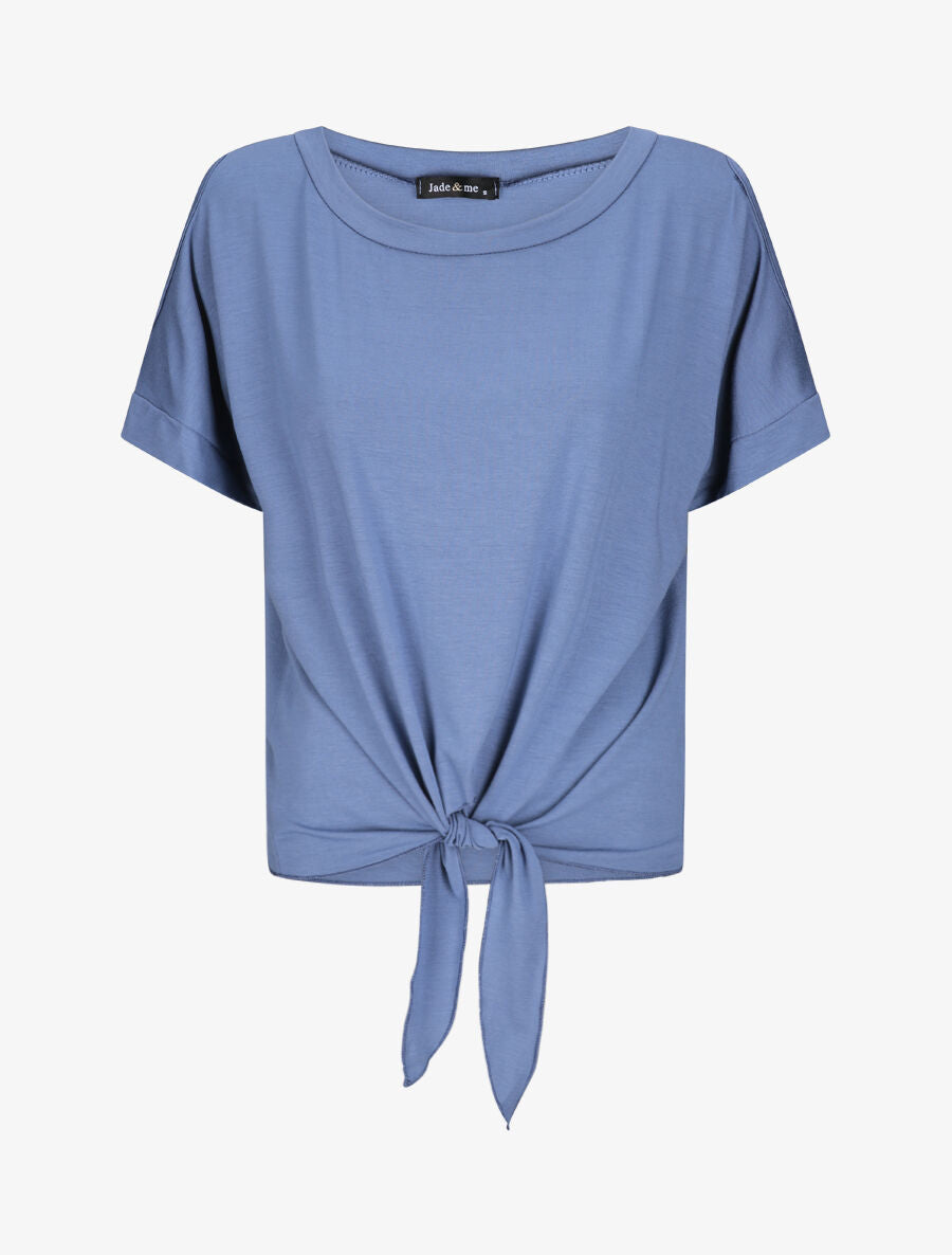 Top oversize uni à épaules ajourées - Bleu - 1