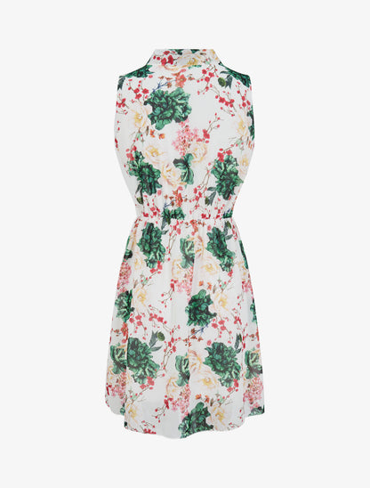 Robe imprimé bouquet de roses à col lavallière - Blanc - 2