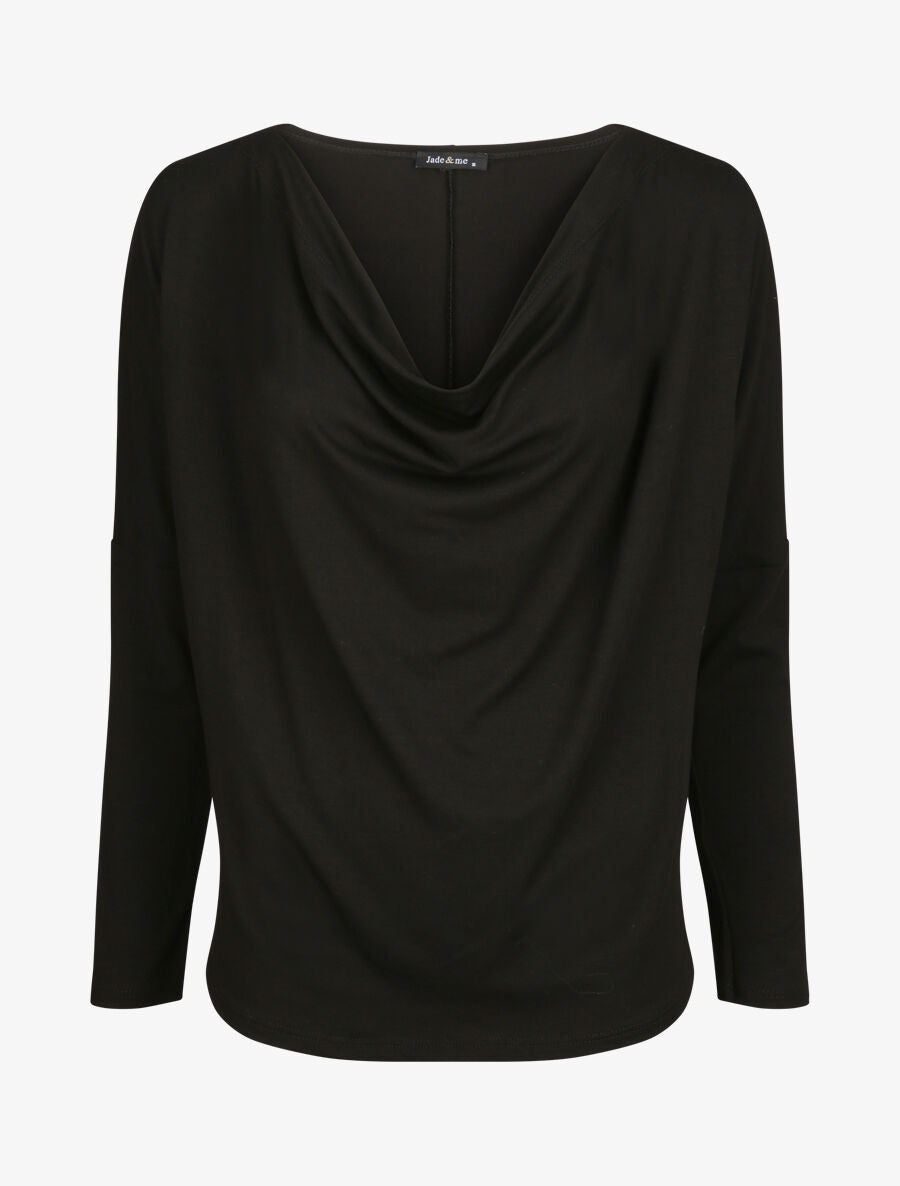Top oversize uni à col bénitier - Noir - 1