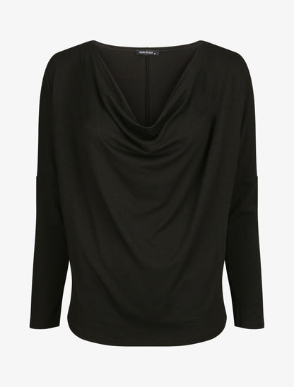 Top oversize uni à col bénitier - Noir - 1