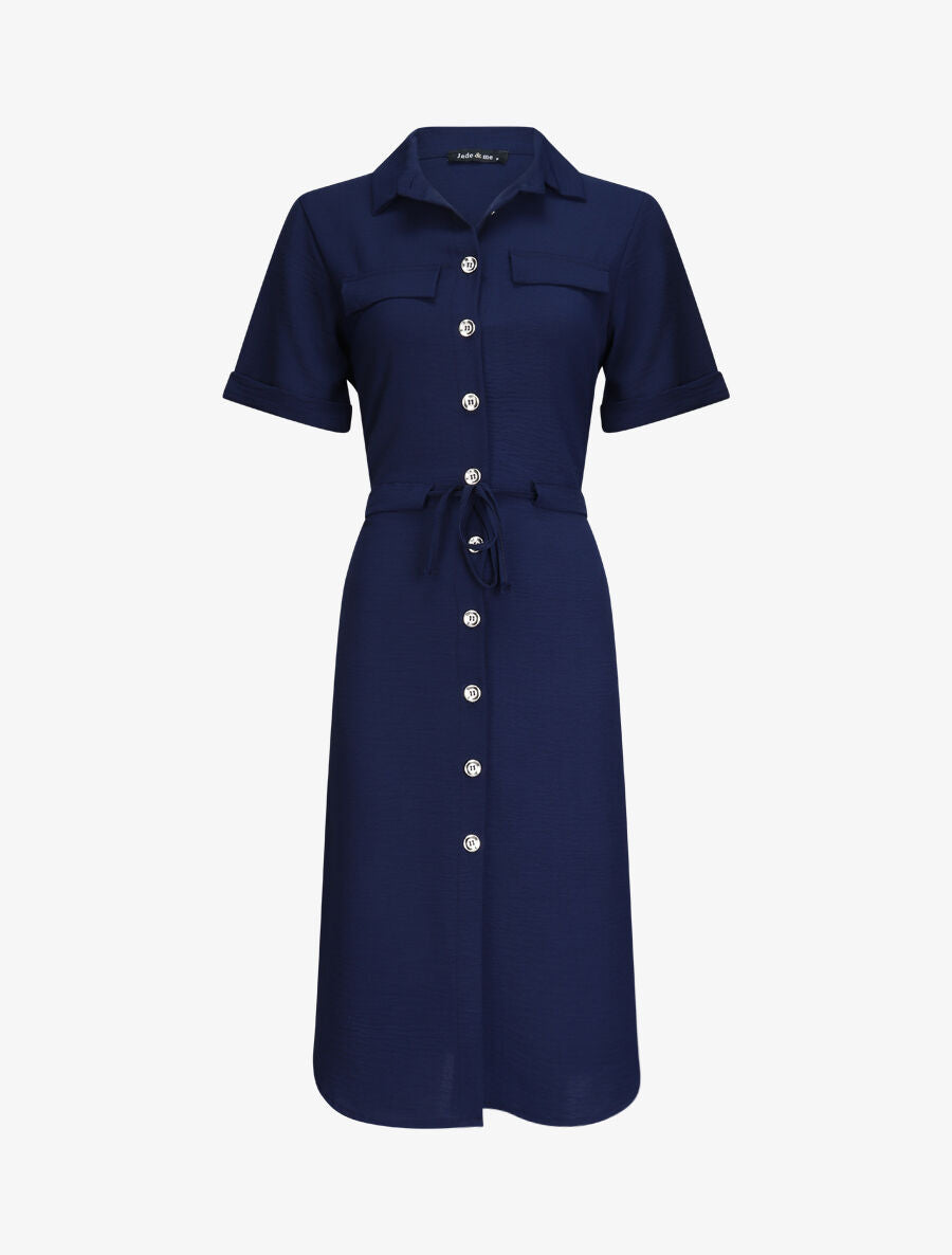 Robe chemise à taille élastiquée - Marine - 5