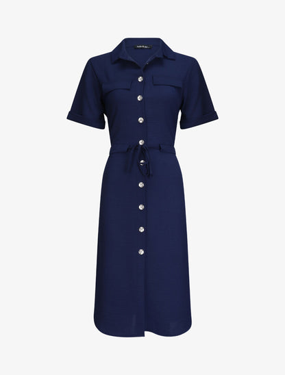 Robe chemise à taille élastiquée - Marine - 5