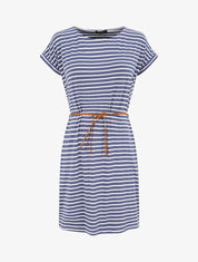 Robe courte droite rayée à manches courtes - Bleu - 1