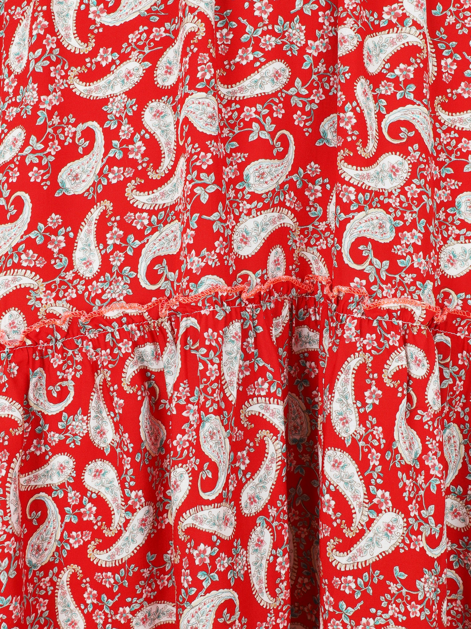 Robe longue empire imprimé foulard - Rouge - 3