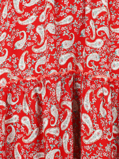 Robe longue empire imprimé foulard - Rouge - 3