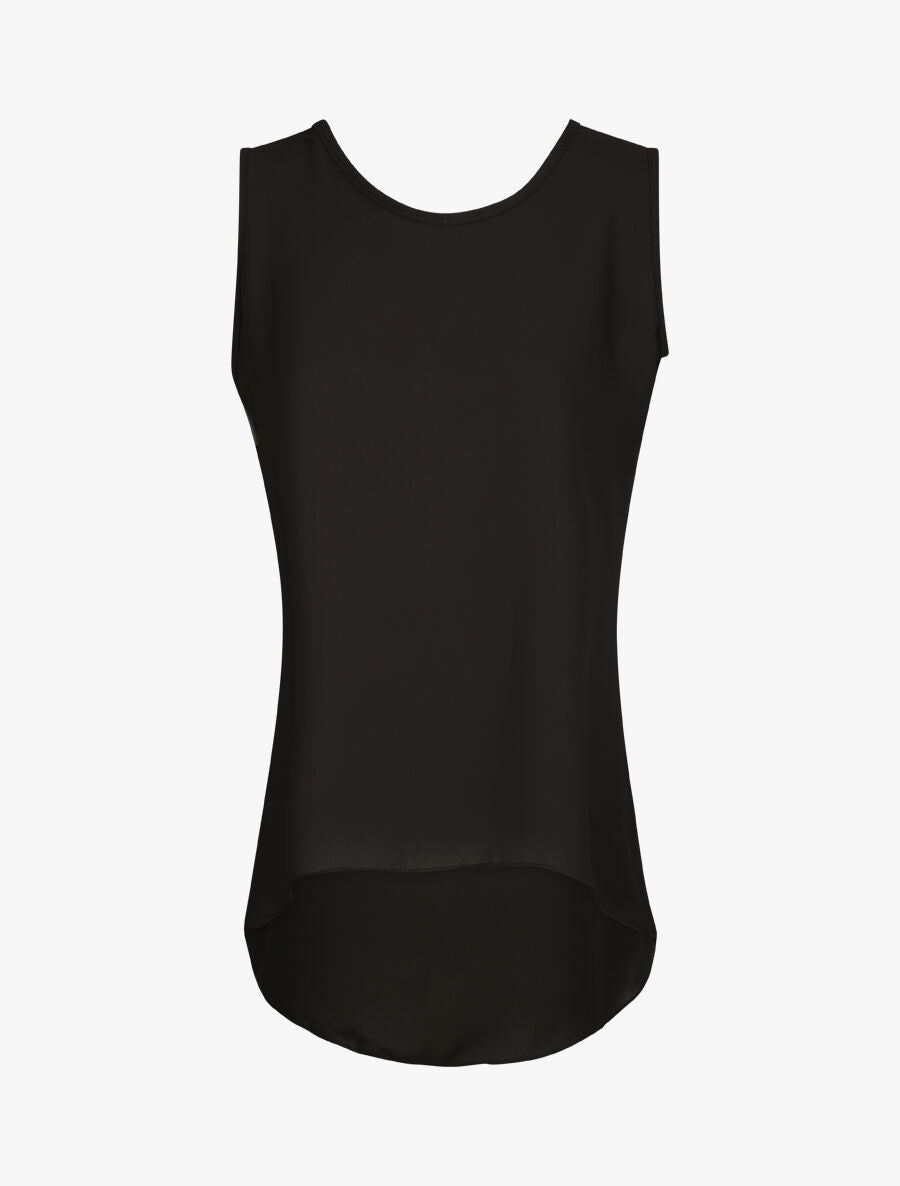 Top droit uni à dos en V et dentelle - Noir - 1