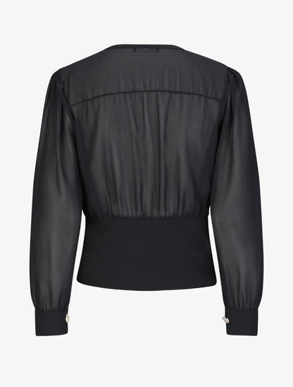 Blouse cache-coeur à boutons stylisés - Noir - 2