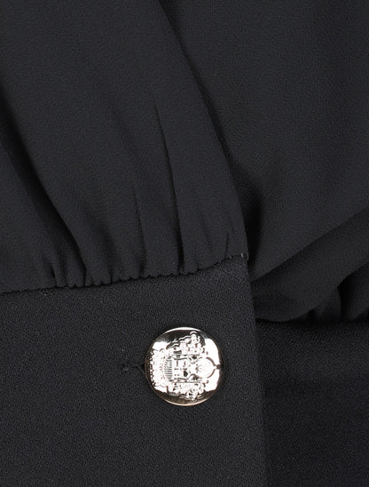 Blouse cache-coeur à boutons stylisés - Noir - 3