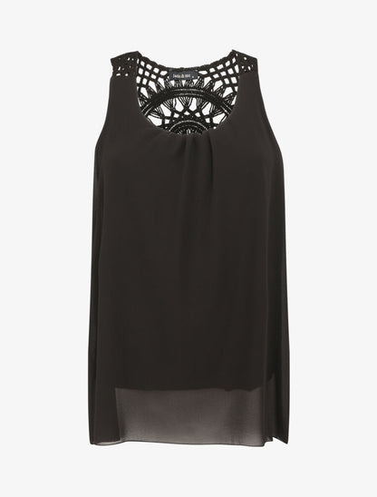 Top ample uni à dos en crochet - Noir - 1