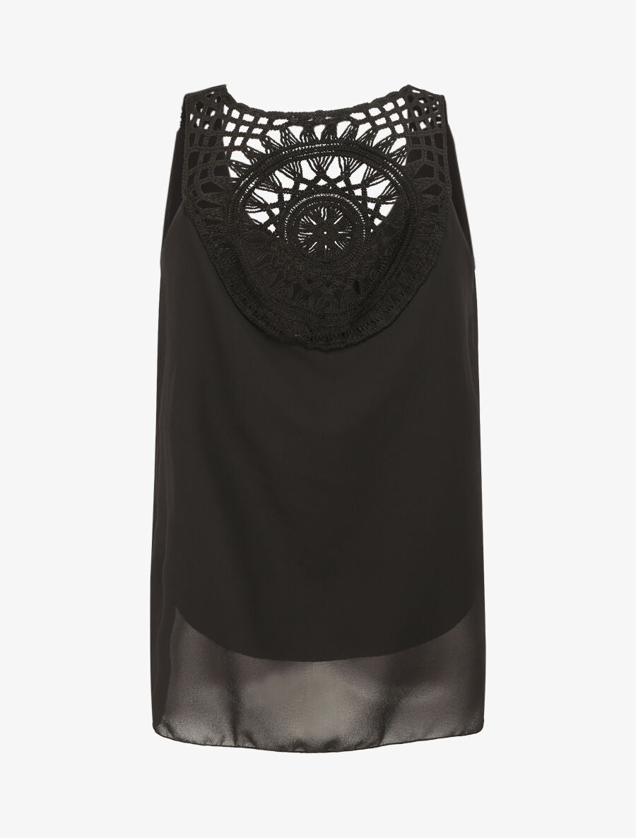 Top ample uni à dos en crochet - Noir - 2